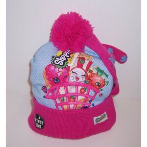 SHOPKINS Soft PINK/BLUE KNIT HAT BEANIE  Pom-Pom Cap GLOVES Winter SET NEW